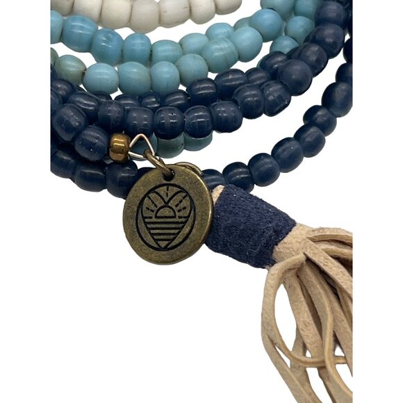 Mare Sole Amore Boho Multicolor Beaded Wrap Bracelet Tassels & Charm Blues NWOT - Picture 4 of 5